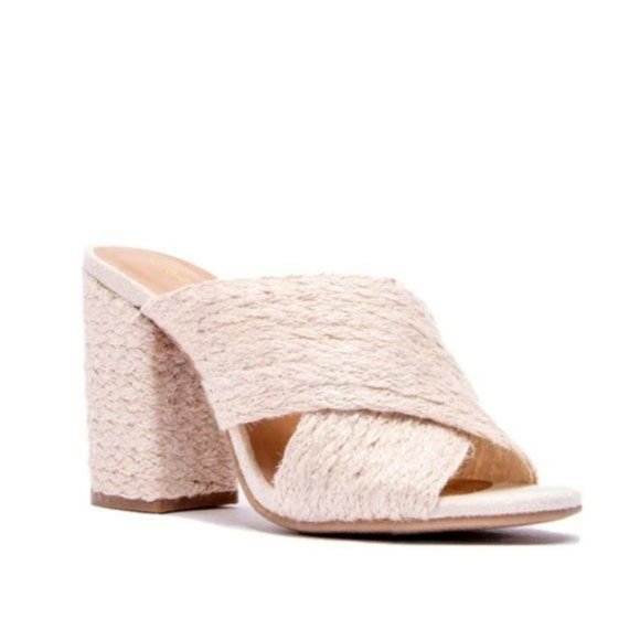 !! NEW !! Espadrille Block Heel Mules in Cream - Picture 3 of 9